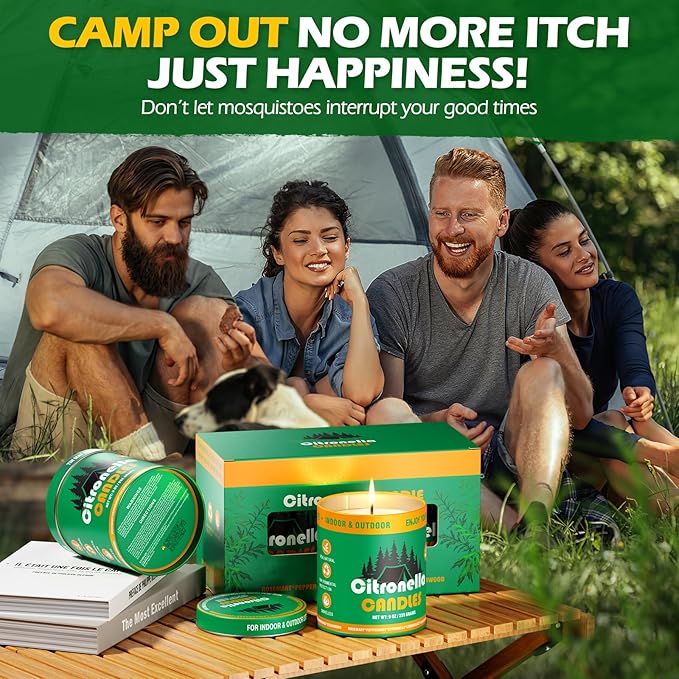 Citronella Outdoor Candles Set | 2-Pack 510g 80H Long-Lasting Burn Time | Natural Soy Wax Jar Tin