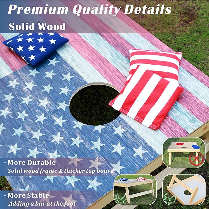 Cornhole Board Set 4FTx2FT Solid Wood Regulation Size Cornhole Set Includes 8 Cornhole Bags for