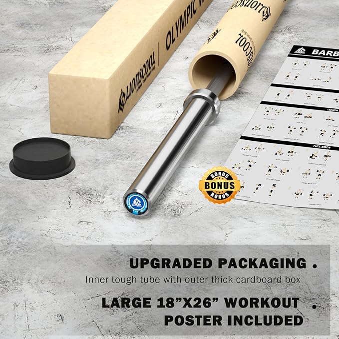 LIONSCOOL 7FT Olympic Barbell for Weightlifting, Power Lifting, 2 Inch Strength Training Bar for