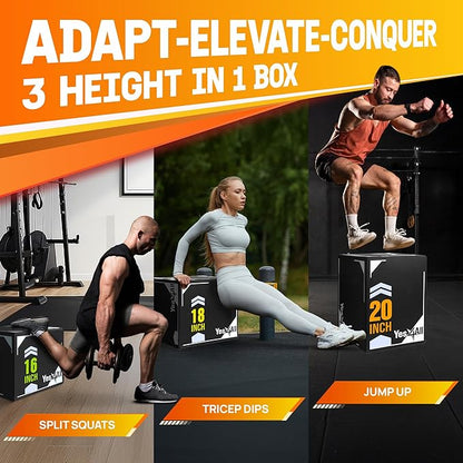 Yes4All 3-in-1 Soft-Padded Plyo Box With Wooden Core, Non-Slip Multi-Use Cushioned Plyometric Jump