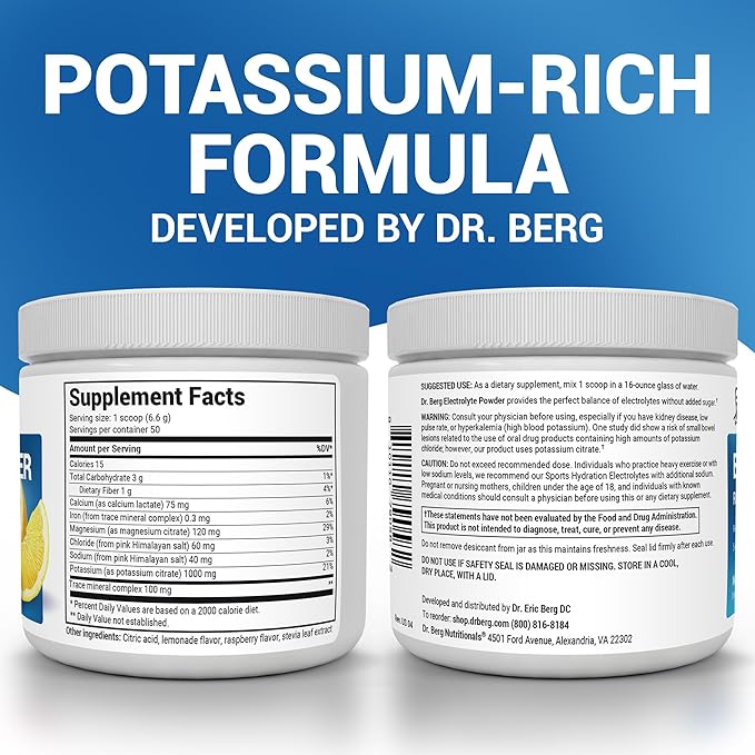 Dr. Berg Zero Sugar Hydration Keto Electrolyte Powder - Enhanced w/ 1000 mg of Potassium & Real