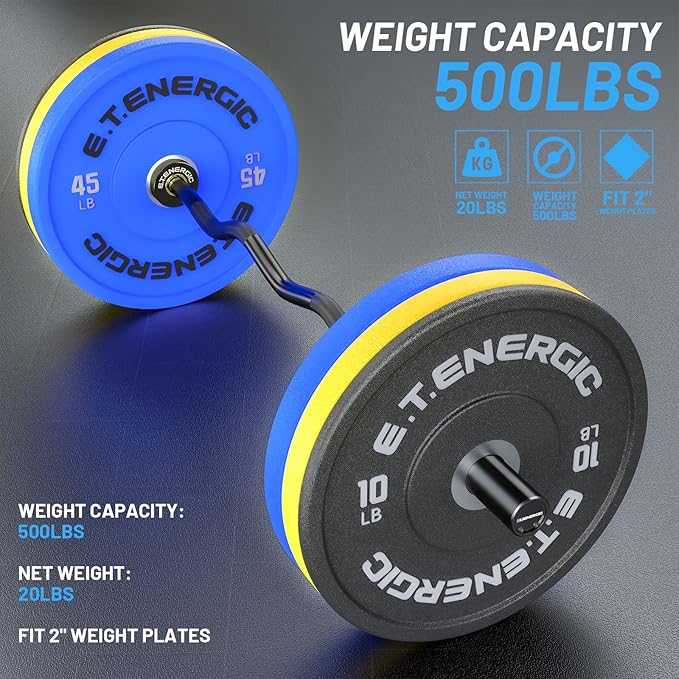 47" Olympic EZ Curl Bar 500-lbs Capacity Steel Barbell Suitable for 2" Weight Plates, 2-Inch Curl