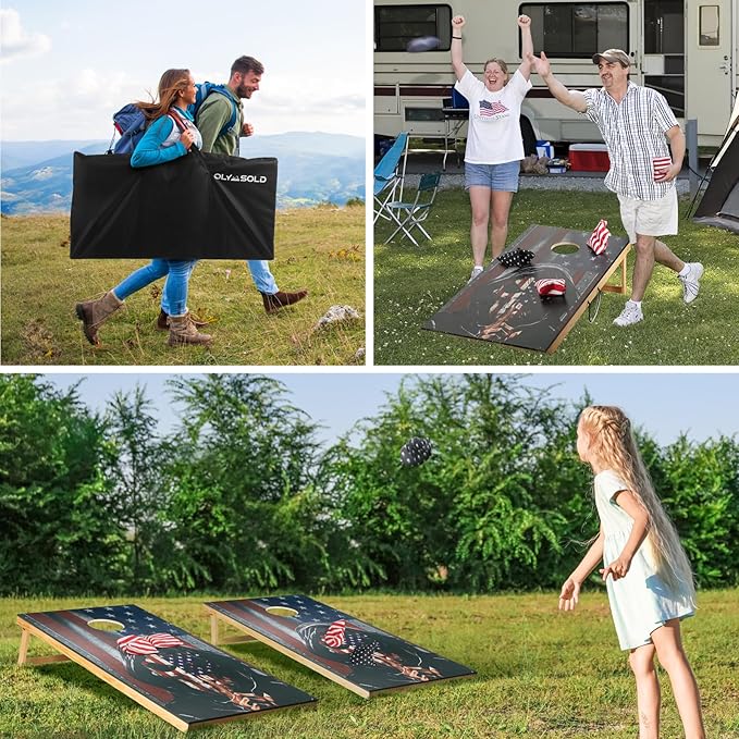 Cornhole Set, Corn Holes Outdoor Game, Regulation 2X4 Cornhole Boards, Portable Cornhole Set