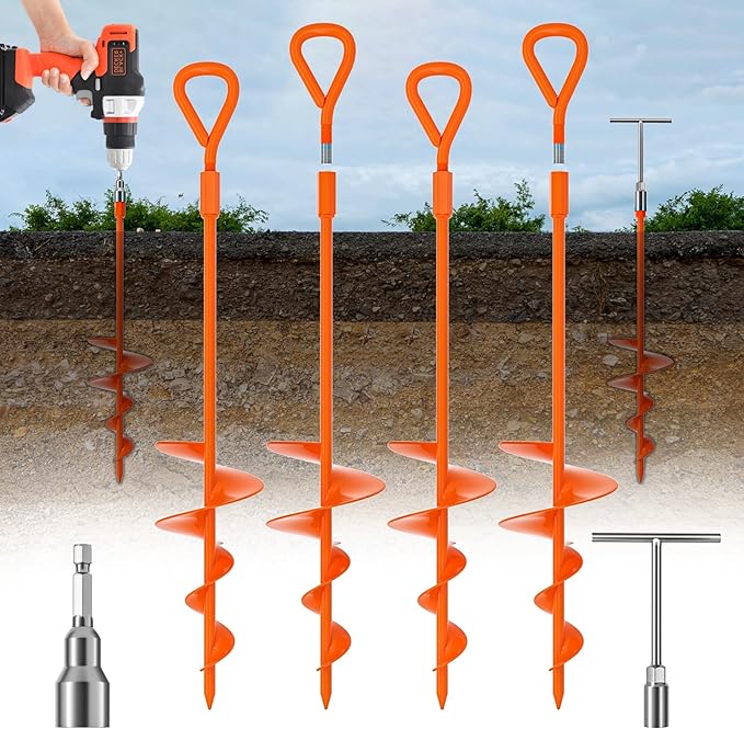 Phopich 18''/30" Long Ground Anchor, Heavy Duty Earth Anchors Ground Anchors Screw in Kit with