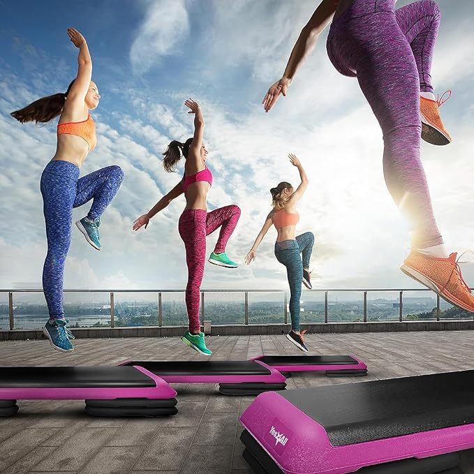 Yes4All Adjustable Workout Aerobic Exercise Step Platform Health Club Size with 4 Adjustable Risers
