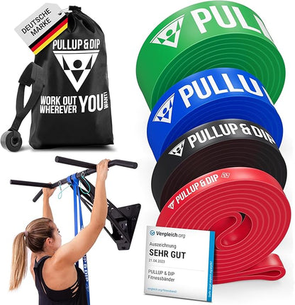 PULLUP & DIP Fitness Bands, Resistance Bands with Bag, Door Anchor (with Sets) and Exercise Guide