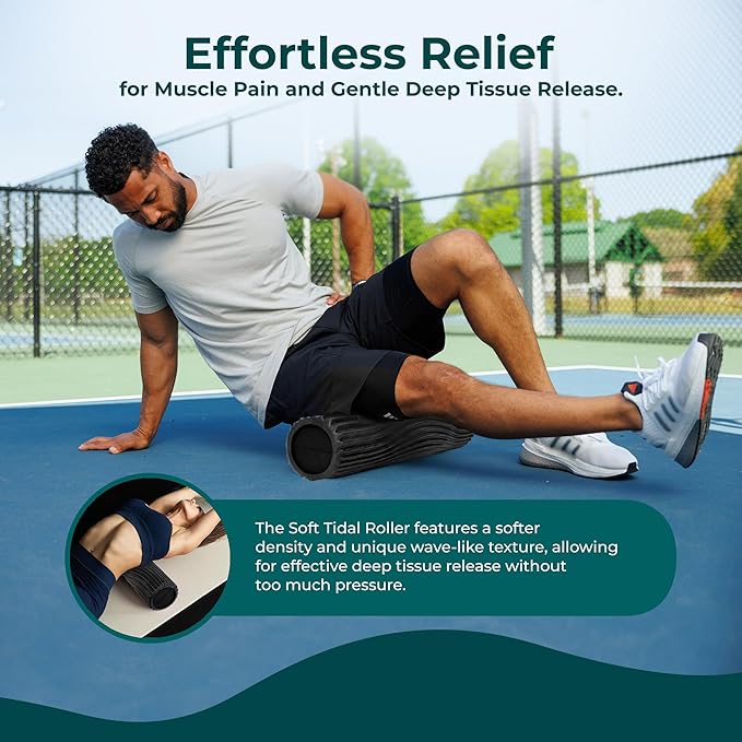 Oceanfoam Soft Tidal Roller (Black & Charcoal Marbled) - Low Density Foam Roller for Physical