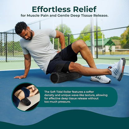 Oceanfoam Soft Tidal Roller (Black & Charcoal Marbled) - Low Density Foam Roller for Physical