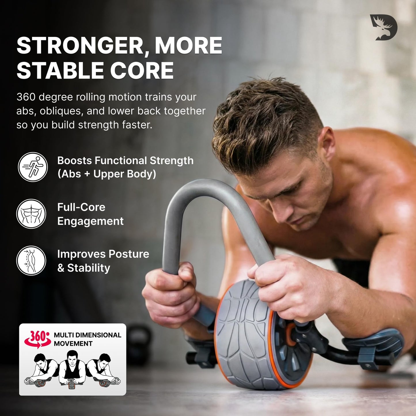 DMoose Fitness Ab Roller Wheel with Elbow Support & 2 Knee Pads - Abdominal Exercise Trainer for