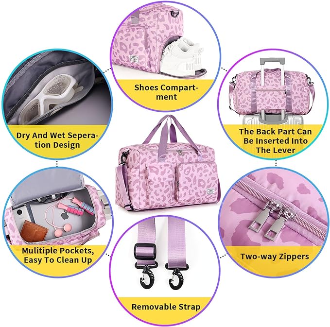 FIORETTO Women's Gym Duffle Bag with Shoes Compartment, 37L Capacity, Ideal for Travel, Gym