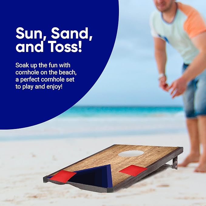 Portable Cornhole Board Set 24"x15", Foldable Wooden Travel Size Corn Hole Game Sets, Incl 2 Boards