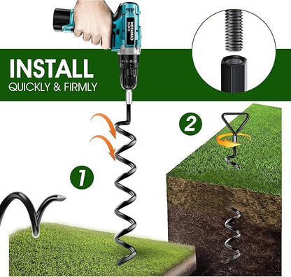 Trampoline Stakes Heavy Duty Trampoline Anchors Kit, Spiral Screw In Ground Anchors with Straps