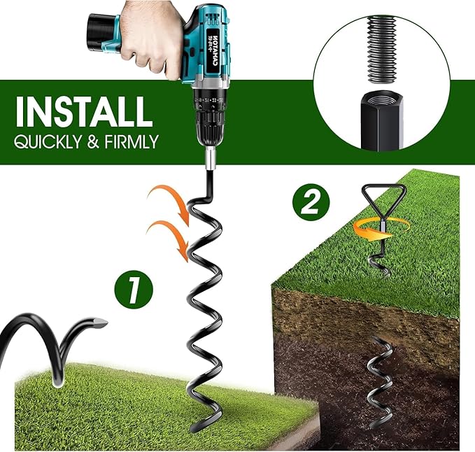 Trampoline Stakes Heavy Duty Trampoline Anchors Kit, Spiral Screw In Ground Anchors with Straps