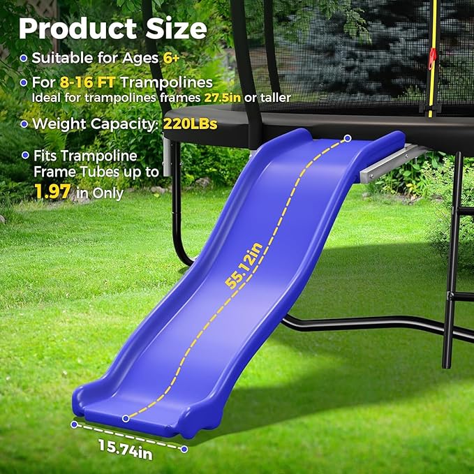 Plastic Trampoline Slide for 8-16FT, Heavy Duty Outdoor Slide for Trampoline, Safe Trampoline