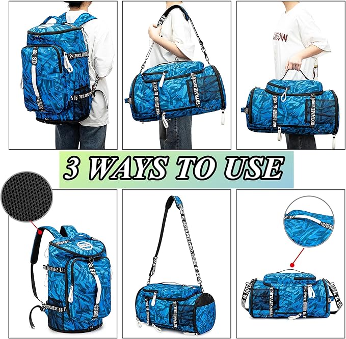Gym Duffle Bag Backpack with Shoe Compartment,4 ways Travel Backpack for Women and