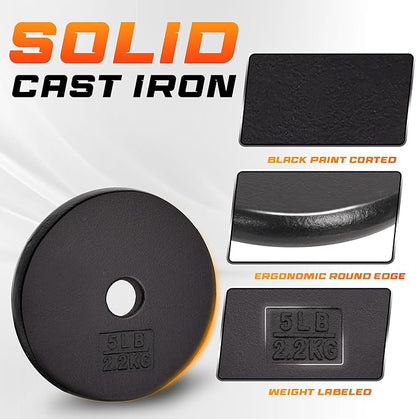 Yes4All Standard 1" Cast Iron Weight Plate - Ideal for Strength Training - Multiple Weight: 5LB to