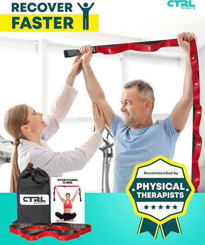 Stretching Strap with Loops - Non Elastic Stretch Band for Physical Therapy, Yoga Strap for