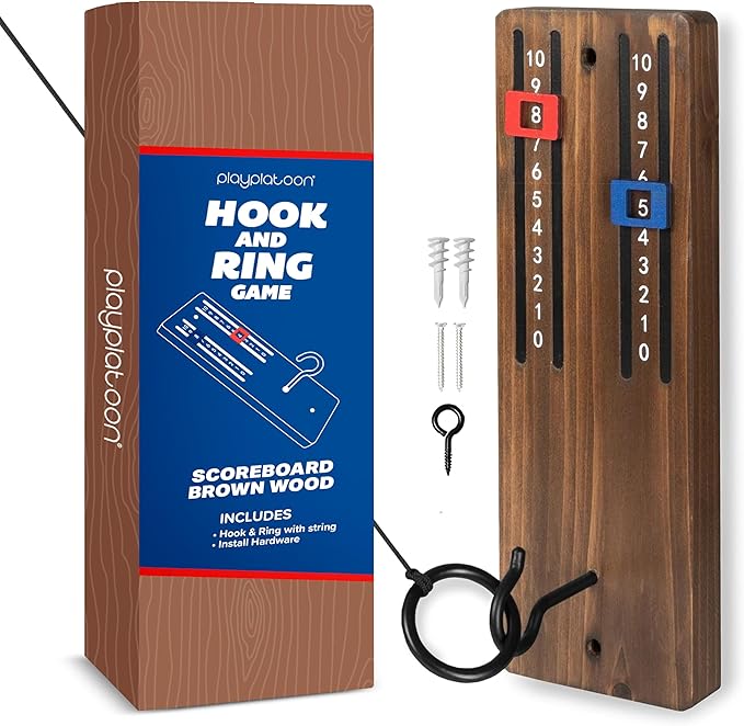 Play Platoon Hook and Ring Toss Bar Game for Adults - Wood Toss Ring Game for Adults - Perfect