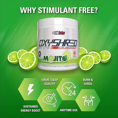 EHP Labs OxyShred Non Stimulant Pre Workout Powder - Stim Free Pre Workout, Caffeine Free