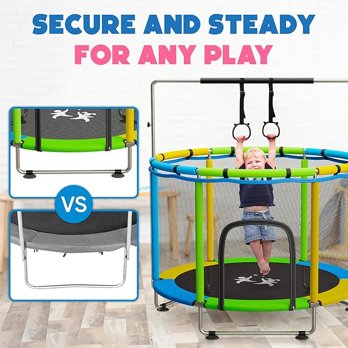 Toddler Trampoline for Kids Ages 3-8 - 5 ft Toddler Trampoline with Net, Basketball Hoop, Ocean