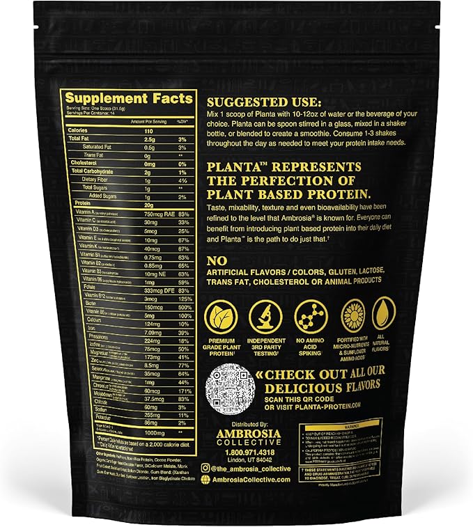 Ambrosia Planta - Premium Plant-Based Protein | Vegan & Keto Friendly | Gourmet Flavors with No