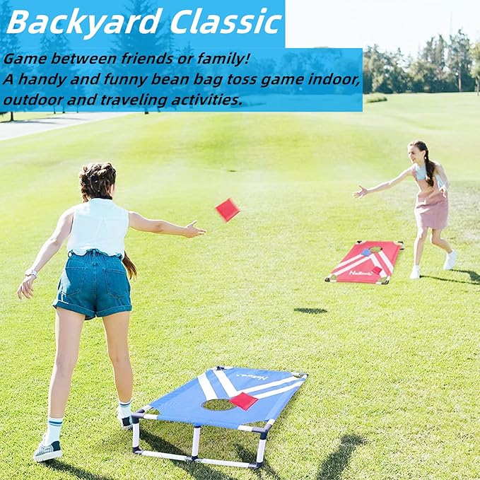 Portable Cornhole Set with 2 Collapsible Cornhole Boards, 8 Cornhole Bean Bags and Carrying Case