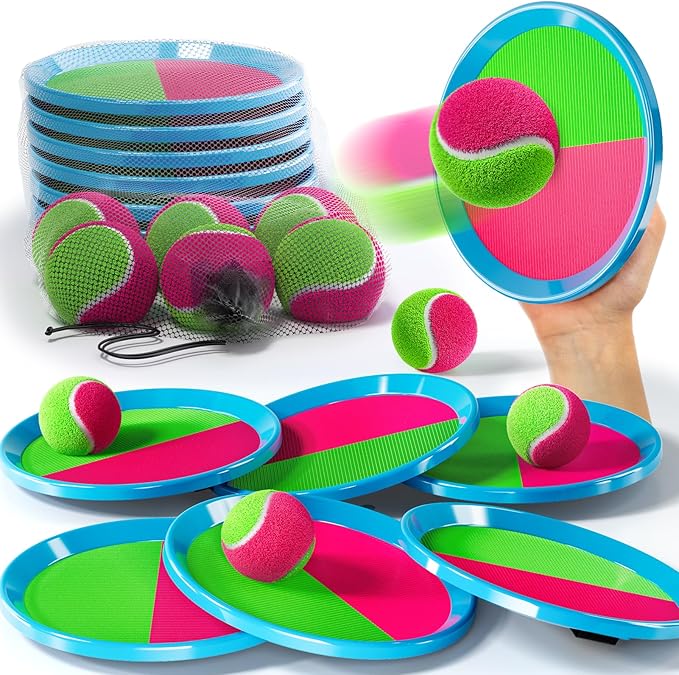 Toss and Catch Ball Game Set, Beach Outdoor Toys for Kids Boys with Paddle, Balls and Storage Bag