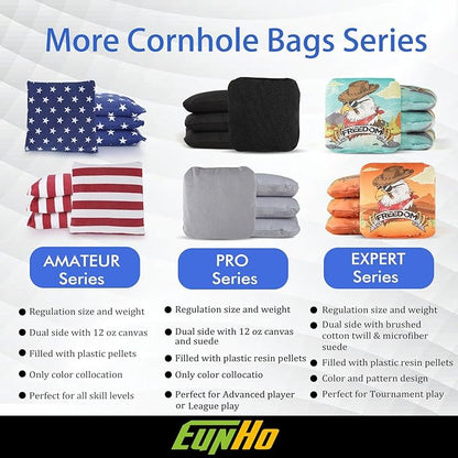 EunHo Dual Sided Cornhole Bags Regulation Set of 8 Professional Cornhole Bean Bags Slick and Stick