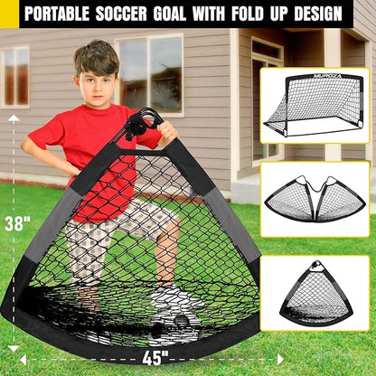 Soccer Goal, Kids Soccer Goals for Backyard Set, 2 Pack of Portable Pop Up Soccer Net with Soccer