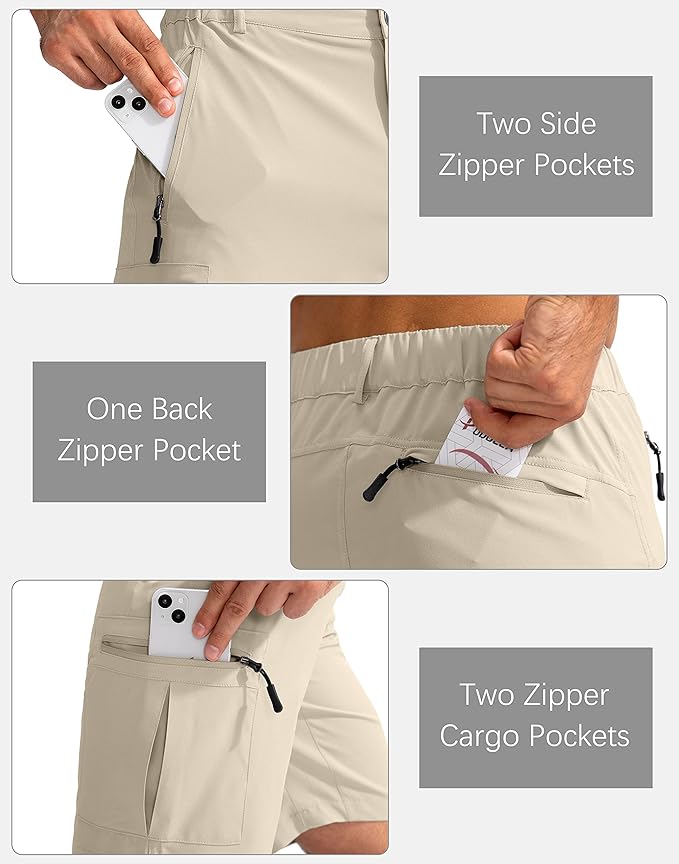 Pudolla Men's Hiking Cargo Shorts 9" Lightweight Outdoor Work Shorts for Men Travel Golf Camping