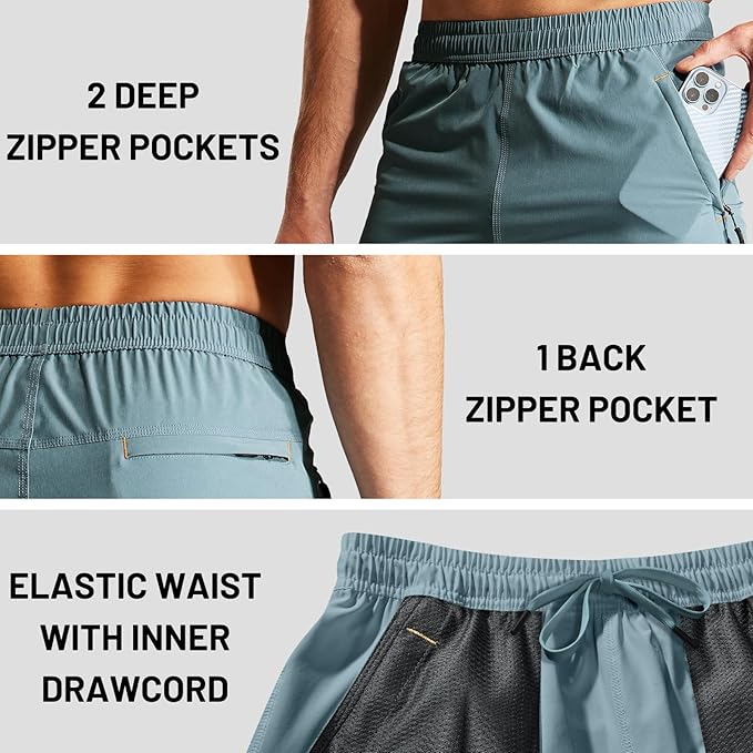 MIER Men's Quick Dry Running Shorts with Zipper Pocket, Elastic Waist Athletic Workout Exercise