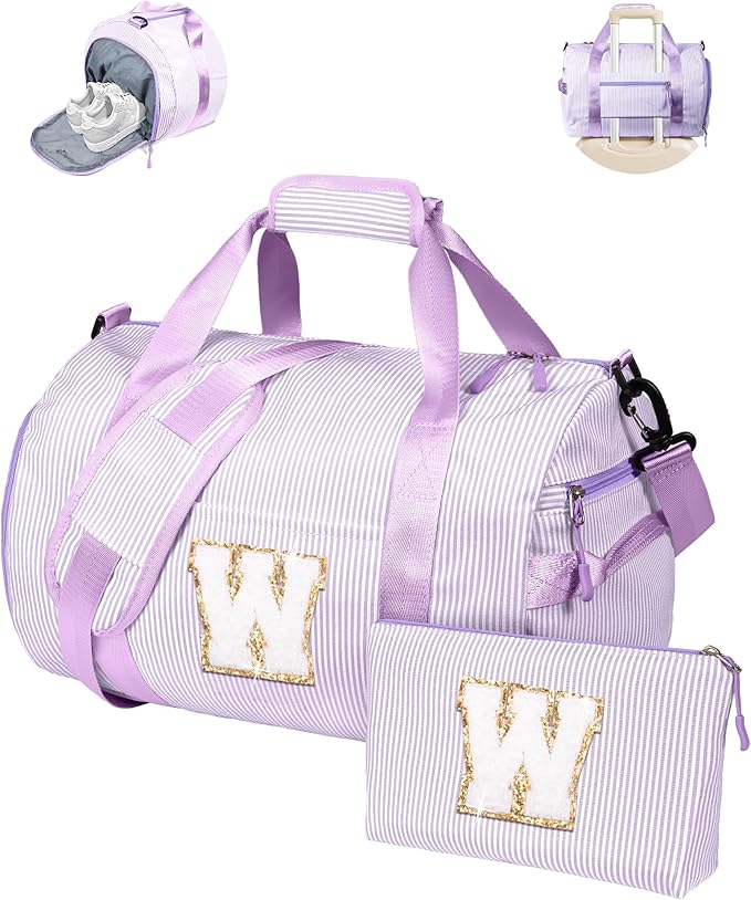 Christmas Gift for Her, Girl Gym Bag, Kids Initial Overnight Duffel Bags with Shoe Compartment