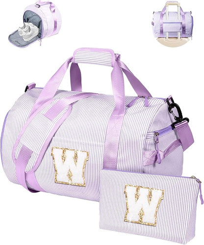 Christmas Gift for Her, Girl Gym Bag, Kids Initial Overnight Duffel Bags with Shoe Compartment