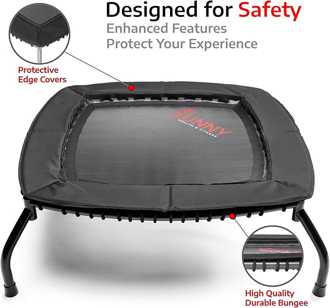 Sunny Health & Fitness Springless Mini Fitness Trampoline ??Premium Adjustable Bungee-Style
