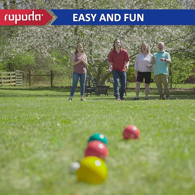 ropoda 90mm Bocce Ball Set with 8 Polyresin Balls, Pallino, Case and Measuring Rope for