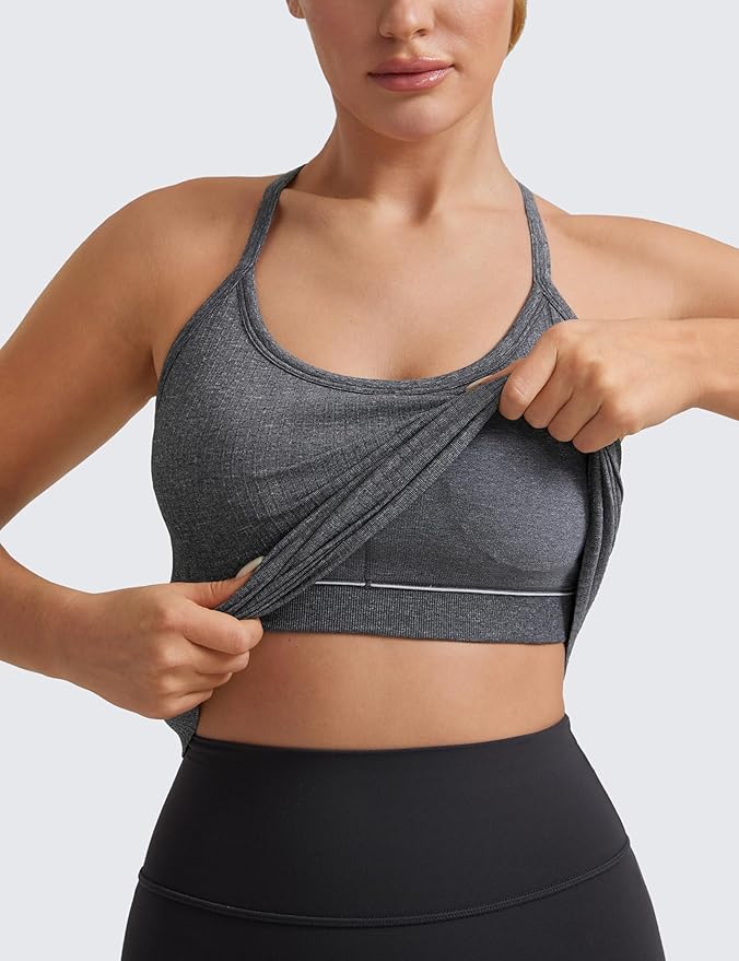 CRZ YOGA Seamless Workout Tank Tops for Women Racerback Athletic Camisole Sports Shirts with Built
