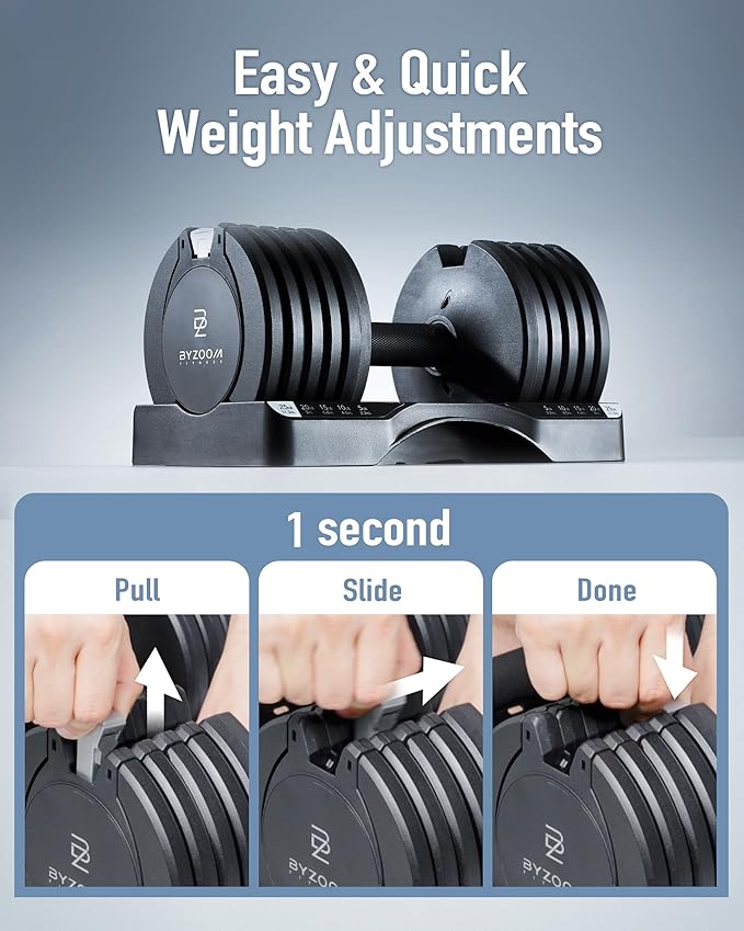 Adjustable Dumbbell – 12.5/25lb Single Unit OR Set of 2 – 5-in-1 Adjustable Weight for Home Gym