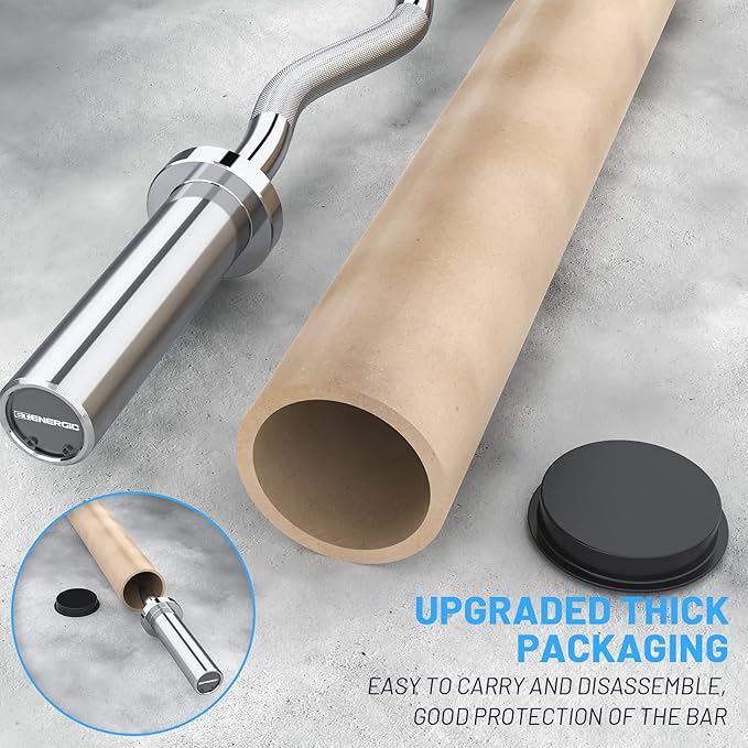 47" Olympic EZ Curl Bar 500-lbs Capacity Steel Barbell Suitable for 2" Weight Plates, 2-Inch Curl