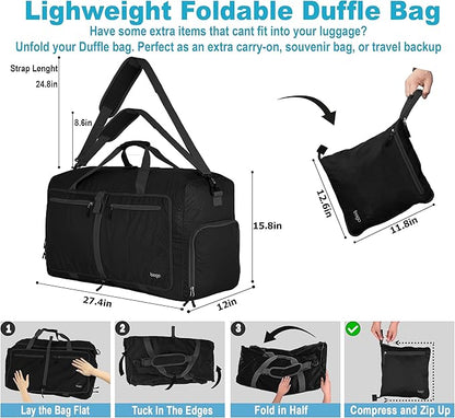 Bago Large Foldable Duffel Bags for Traveling Women & Men - 80L Packable Duffle Bag for Travel with