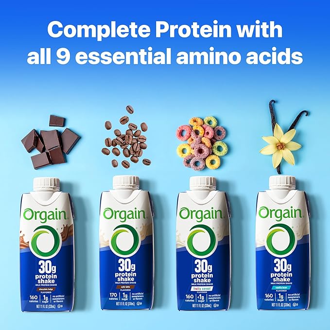 Orgain 30g High Protein Shake, Dairy Isolate Milk Protein, Vanilla Bean, 5g BCAAs, 1g Sugar Per
