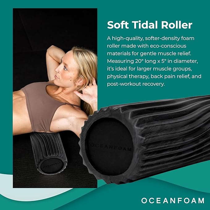 Oceanfoam Soft Tidal Roller (Black & Charcoal Marbled) - Low Density Foam Roller for Physical