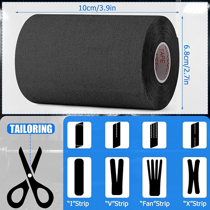 4 Rolls Uncut Kinesiology Tape, 4in x 5.5yd Extra Wide Waterproof Athletic Tape for Muscle Support