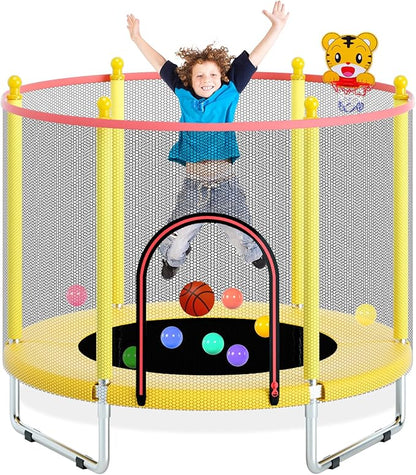 55" Trampoline for Kids, Telawah Indoor/Outdoor Mini Baby with Safety Enclosure Net, Adjustable