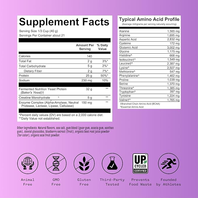 RNWY 25g Acai Protein + 5g Creatine Powder, Vegan Plant-Based Protein with Digestive Enzymes to
