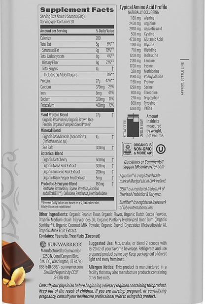 Sunwarrior Organic Plant Based Protein Powder | Vegan Organic Protein Powder with BCAAs Plus
