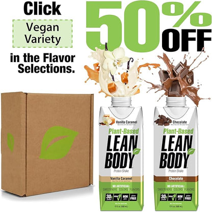 Lean Body Ready-to-Drink, Plant-Based Vegan Vanilla Caramel Protein Shake, 30g Protein, No