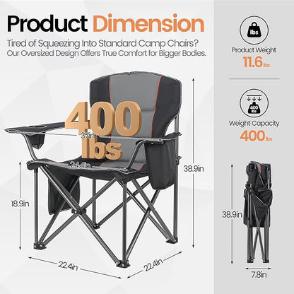 2 Pack Heavy Duty Oversized Camping Chair for Adults 400lbs w/Lumbar Support - Folding Chairs with