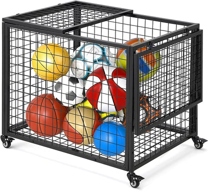 AECOJOY Ball Cart Storage, Rolling Basketball Bin with Wheels for Garage, School, Gym, Sports