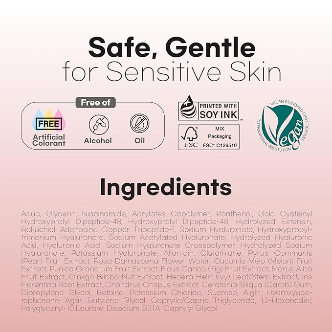Glassy Hydrogel Face Mask for Glow and Dewy Skin, Deep Hydration, Vegan Collagen, Makeup Prep, Pore