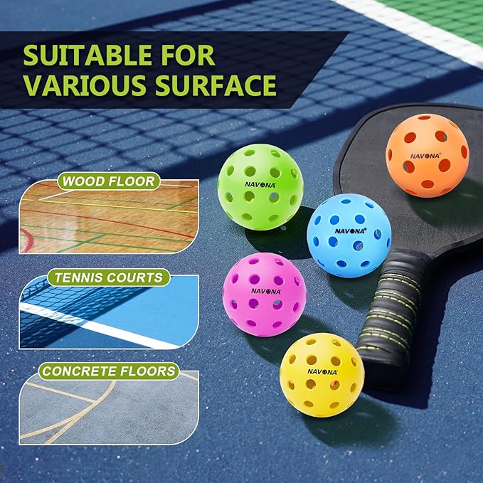 Navona 12 Pack Premium 40-Holes Colorful Outdoor Pickleball Balls, Meet USAPA Official Requirement